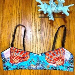 Mermaid Bralette, Seashell Print Blue Unlined Bra, Mermaidcore